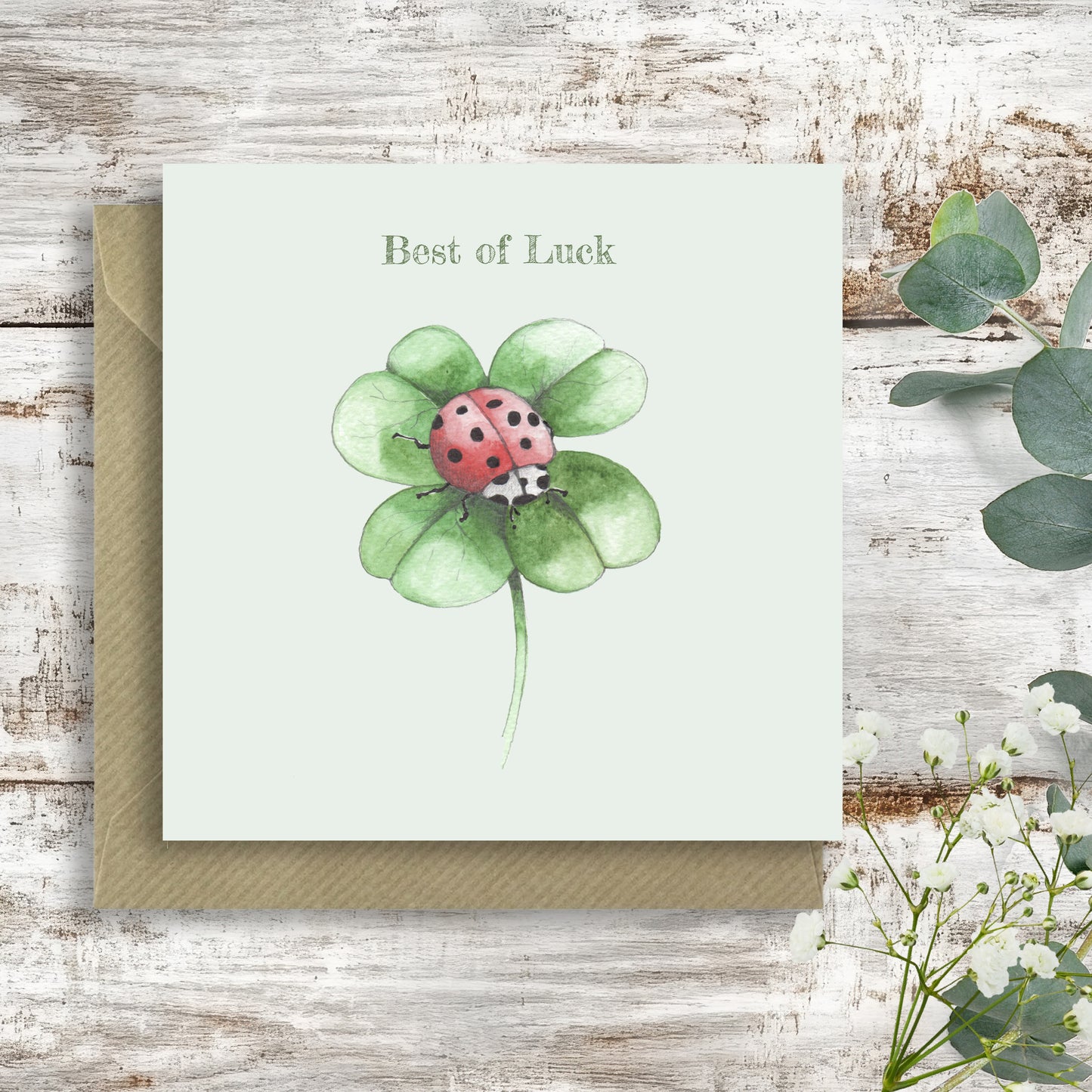 Ladybird Good Luck – Luxury Greeting Card with Kraft Envelope Included