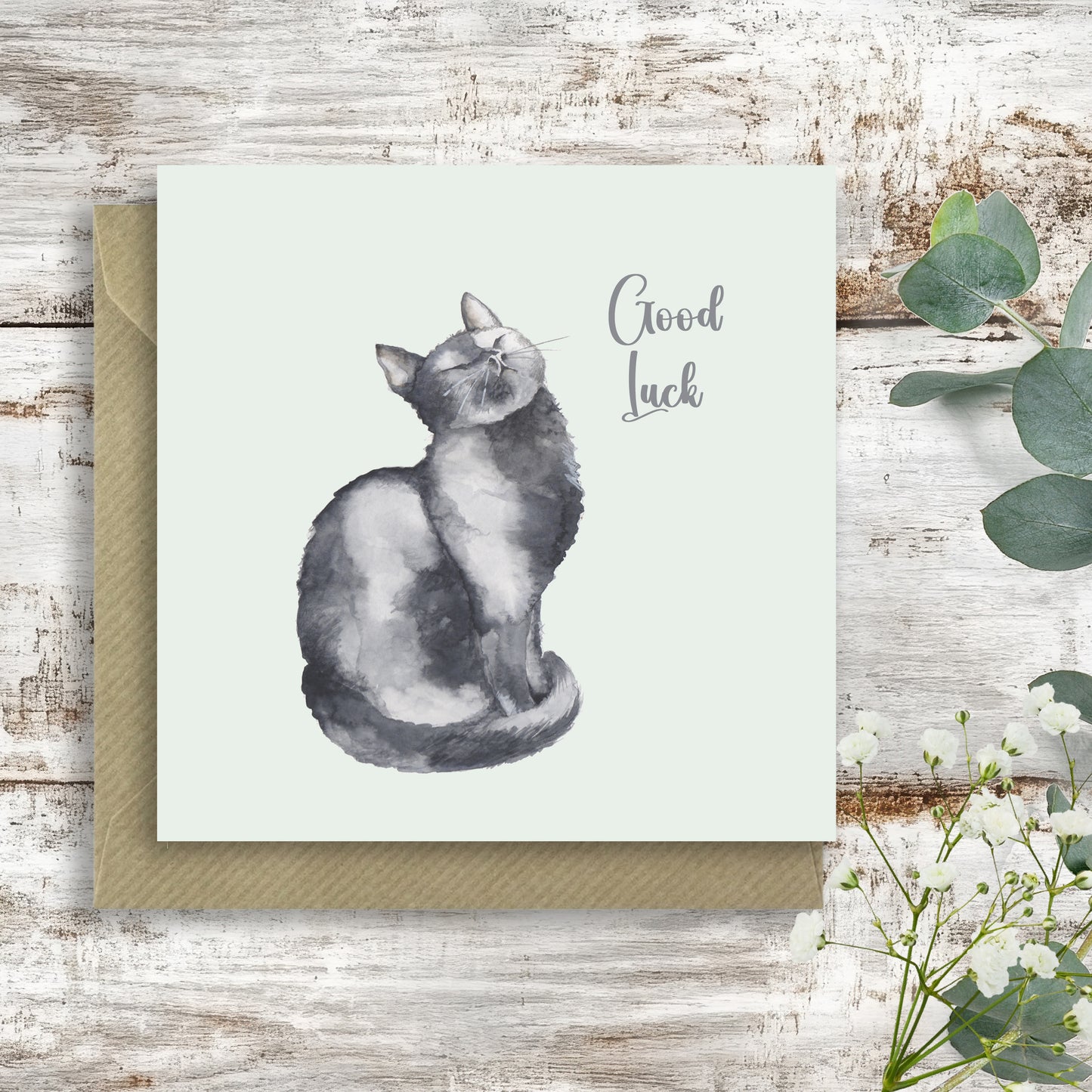 Black Cat Good Luck – Luxury Greeting Card with Kraft Envelope Included