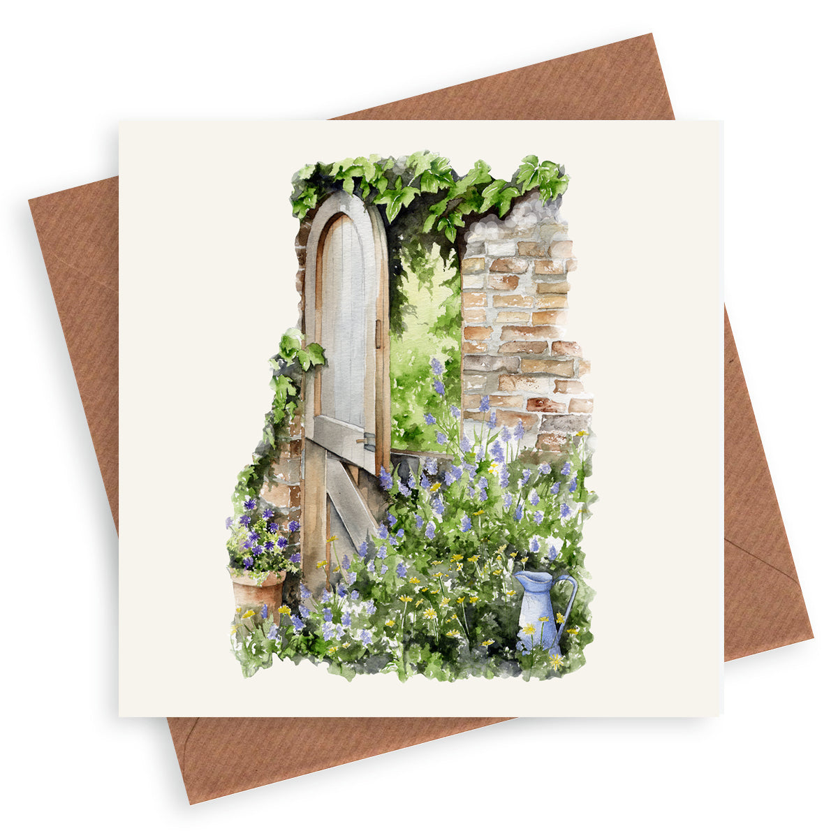 Walled Garden Gate – Luxury Blank Greeting Card with Kraft Envelope Included