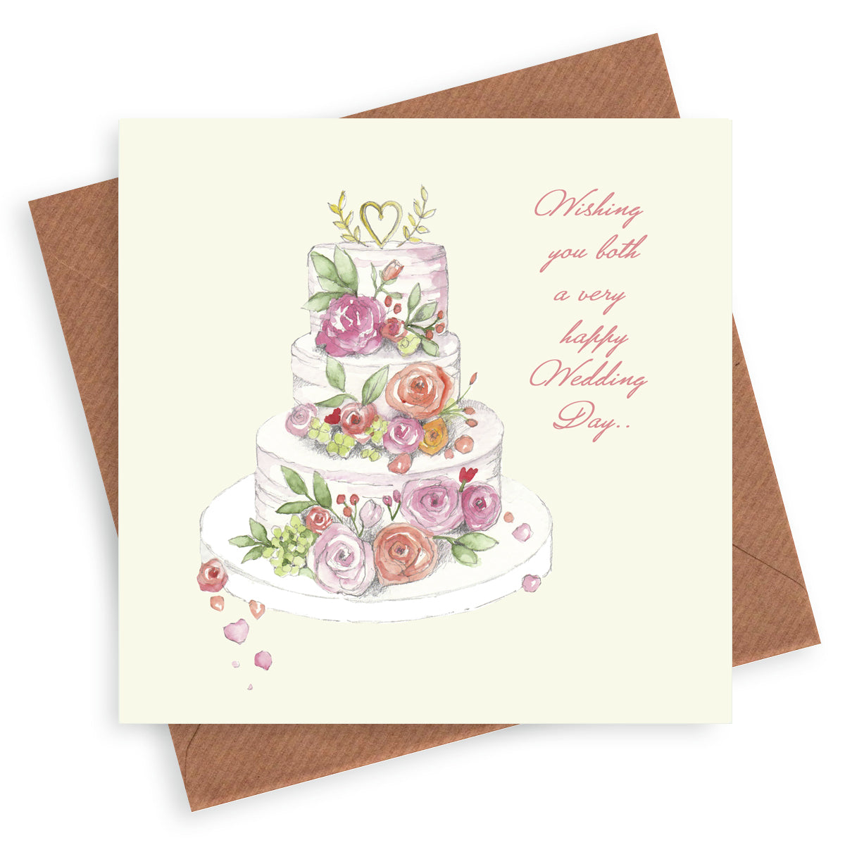 Wedding Cake – Luxury Wedding Day Greeting Card with Kraft Envelope Included