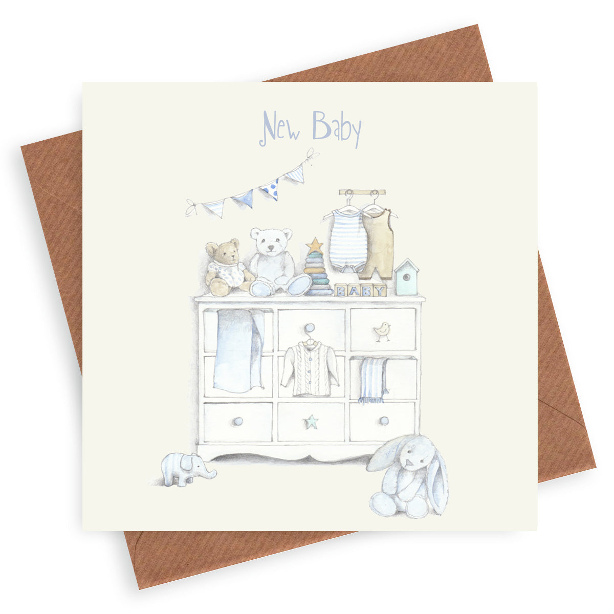 Baby Nursery – Luxury New Baby Boy Greeting Card with Kraft Envelope Included
