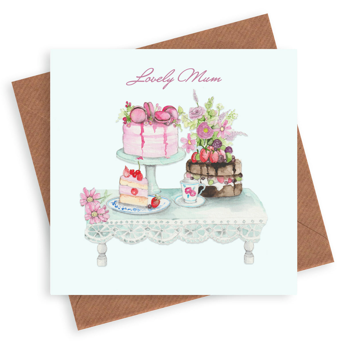 Lovely Mum – Luxury Birthday Greeting Card with Kraft Envelope Included