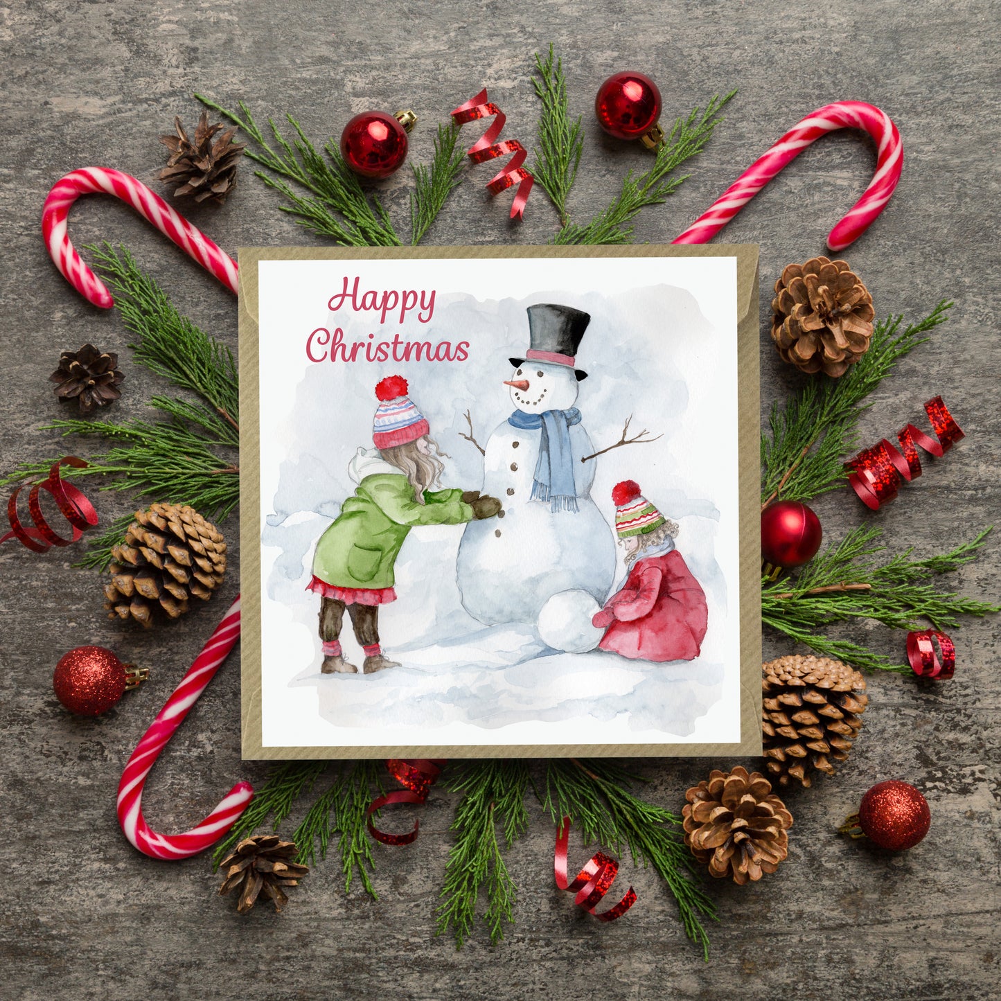 Building A Snowman Christmas Card -  Luxury Christmas Greeting Card