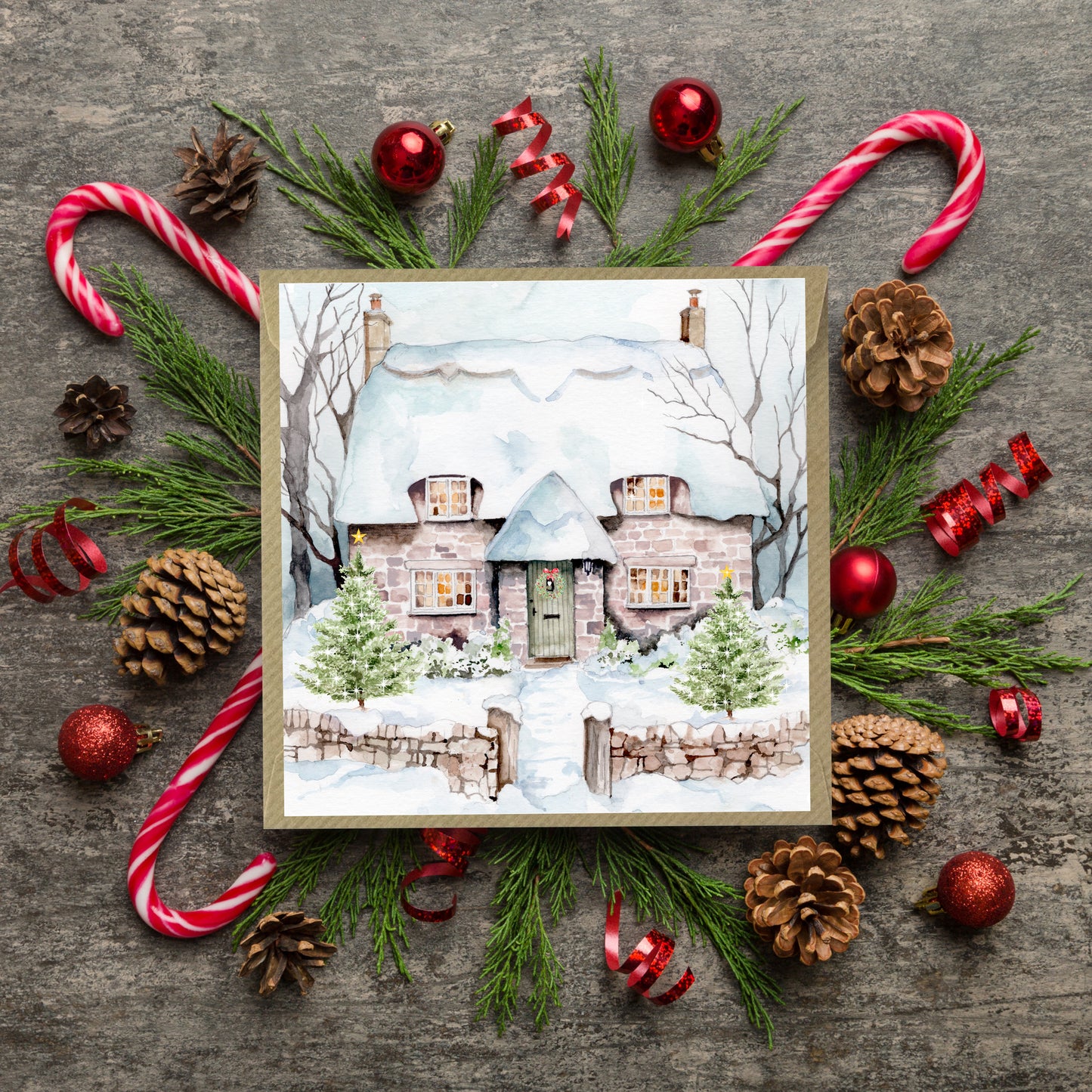 Festive Cottage Christmas Card -  Luxury Christmas Greeting Card
