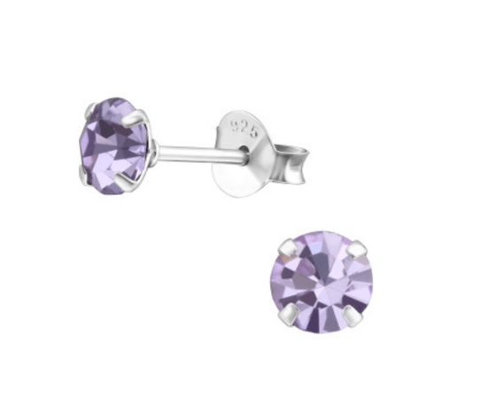 Crystal Silver Earrings – Sterling Silver Violet Studs | Hypoallergenic, Lightweight Design - Crumble and Core