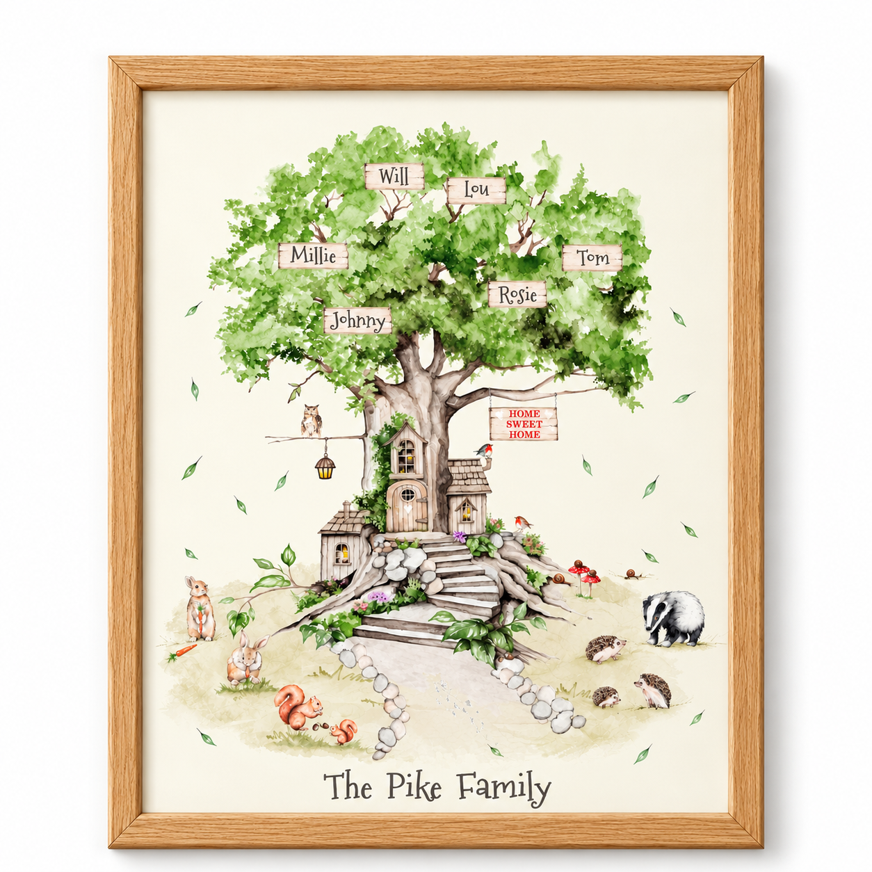 Personalised Woodland Family Tree Print - A4 Unframed