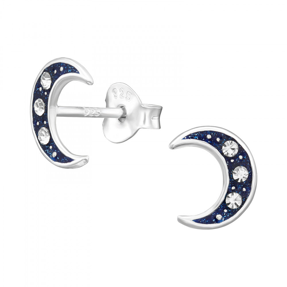 Silver Studs Earrings Moon Earrings – Crescent Crystal Studs | Hypoallergenic Jewelry