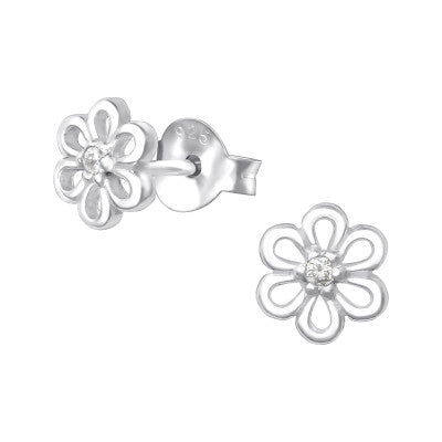Flower with CZ Centre Silver Ear Stud Earrings Crumble and Core   