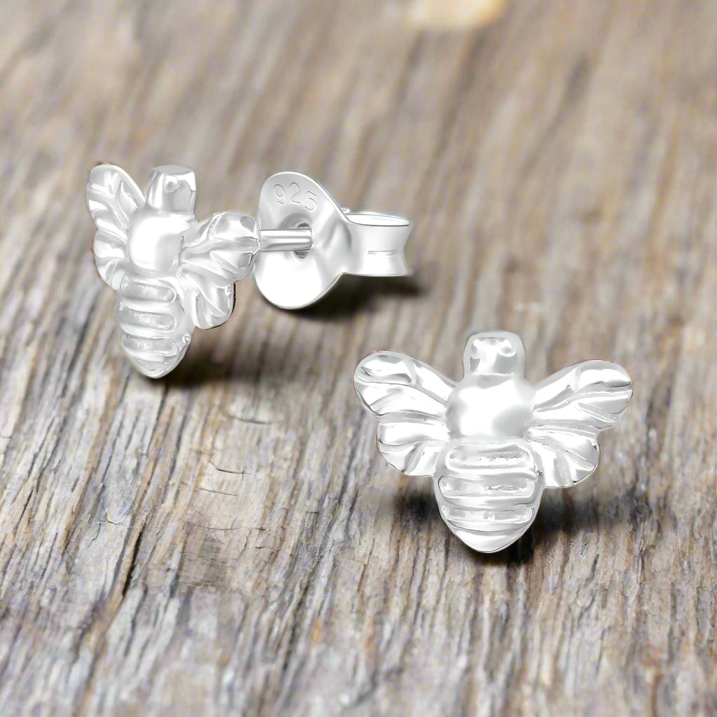 Silver Bee Earrings – Hypoallergenic Sterling Silver Studs With