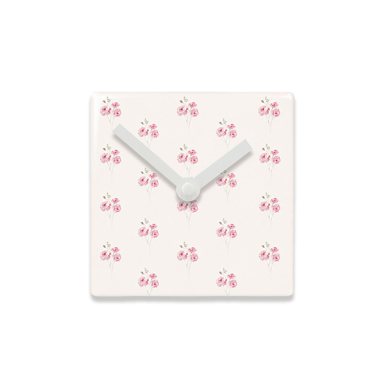 Ceramic Clock Pink Rose Floral Design - Battery Operated Wall Clock