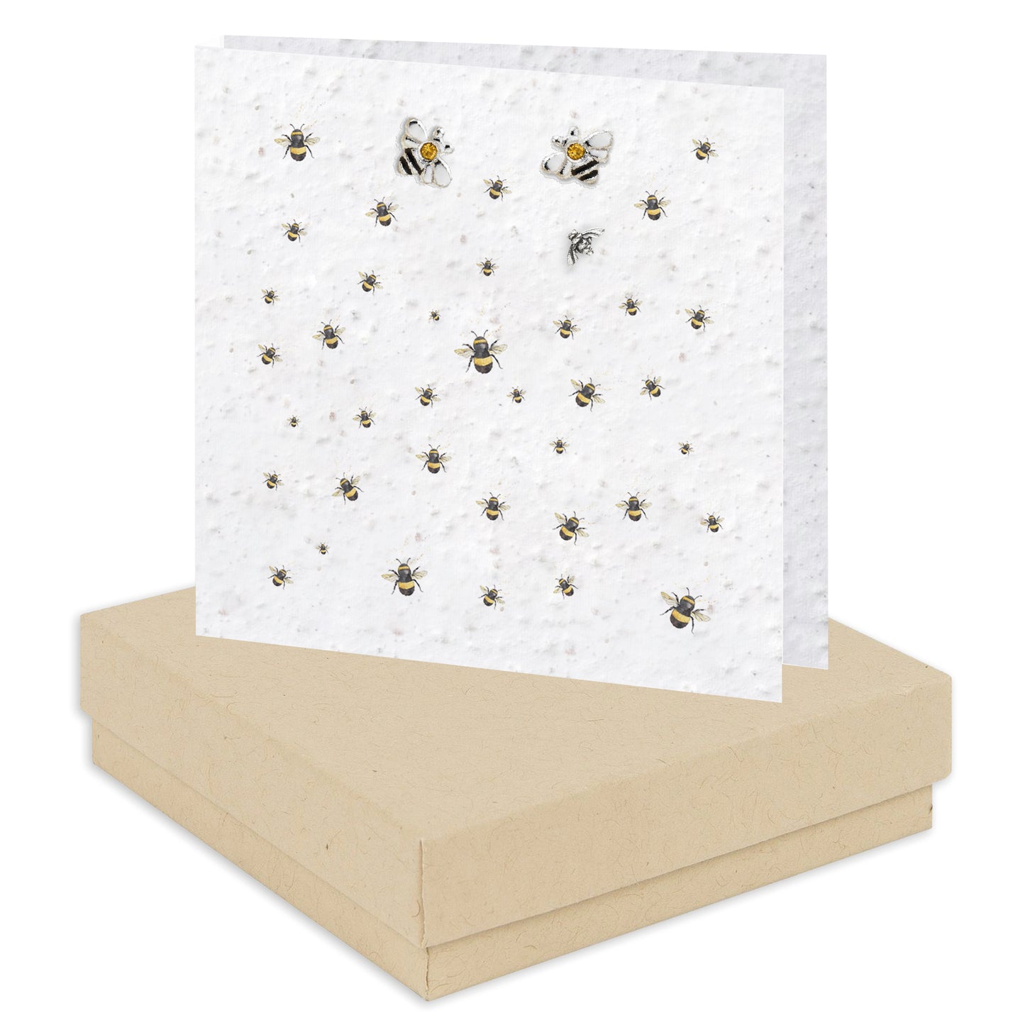 Sterling Silver Stud Earrings – Bee Design With Plantable Seed Card Gift Box Set