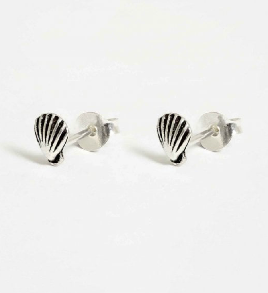 Shell Silver Ear Stud Earrings Crumble and Core   