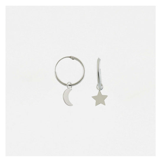 Moon and Star Huggie Hoop Silver Earrings  Crumble and Core   