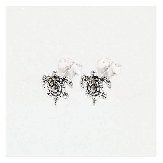 Turtle Silver Ear Stud Earrings Crumble and Core   