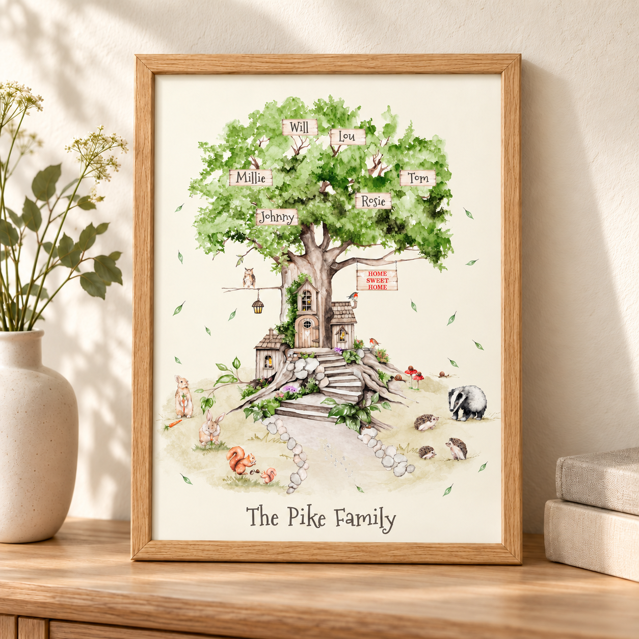 Personalised Woodland Family Tree Print - A4 Unframed