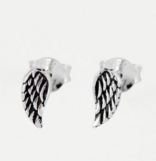 Angel Wings Silver Ear Studs Earrings Crumble and Core   
