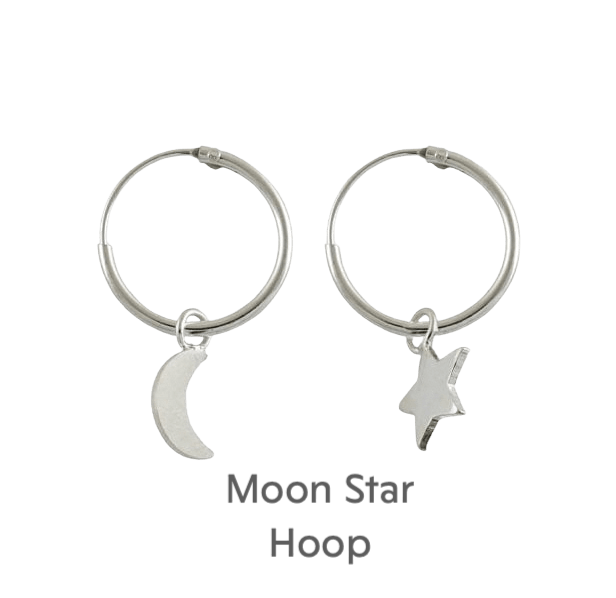 Sterling Silver Hoop Earrings with Moon and Star Design - Gift Box and Card Included - Crumble and Core