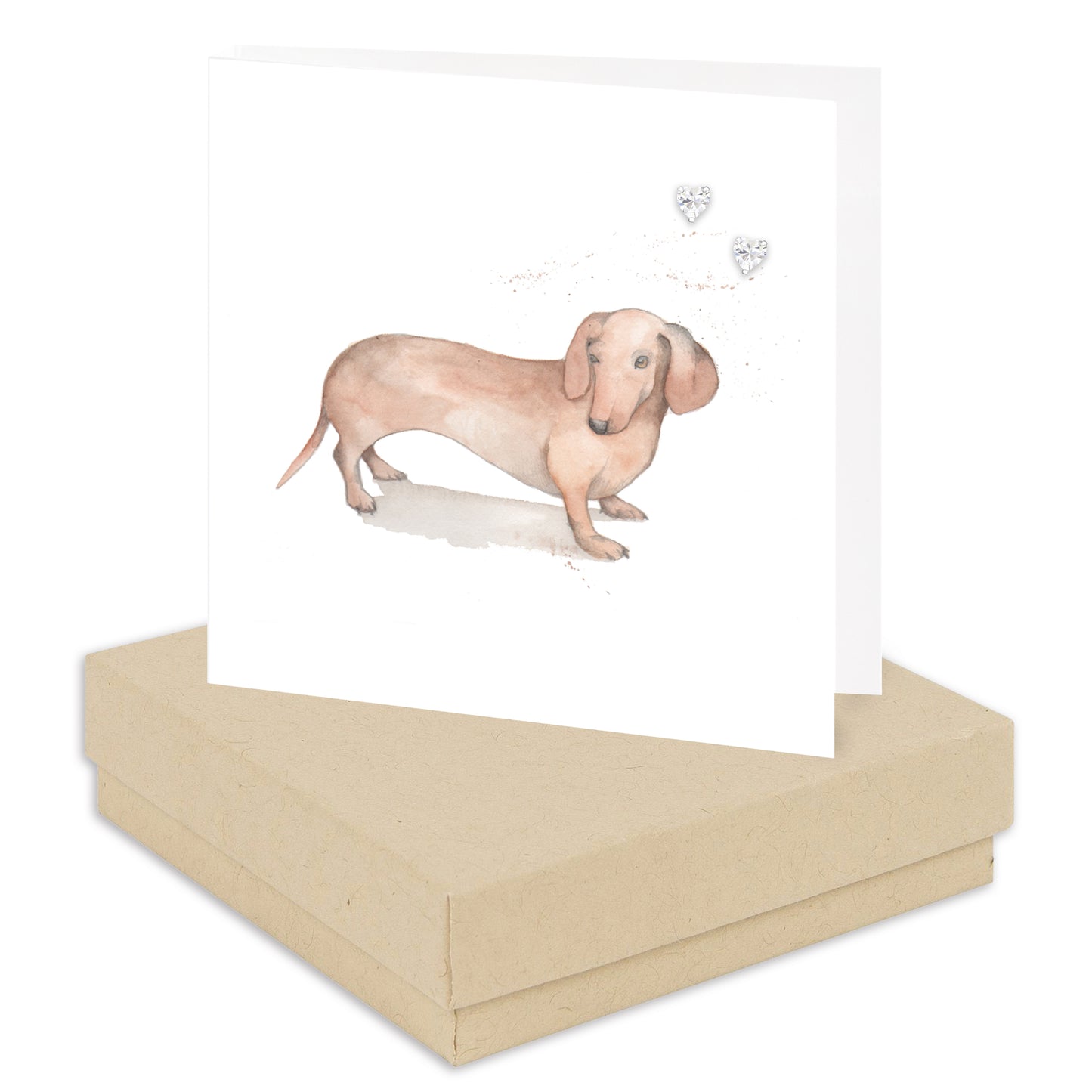 Silver Stud Earrings – Sterling Silver Heart Studs - Sausage Dog Gift - Boxed Gift Set