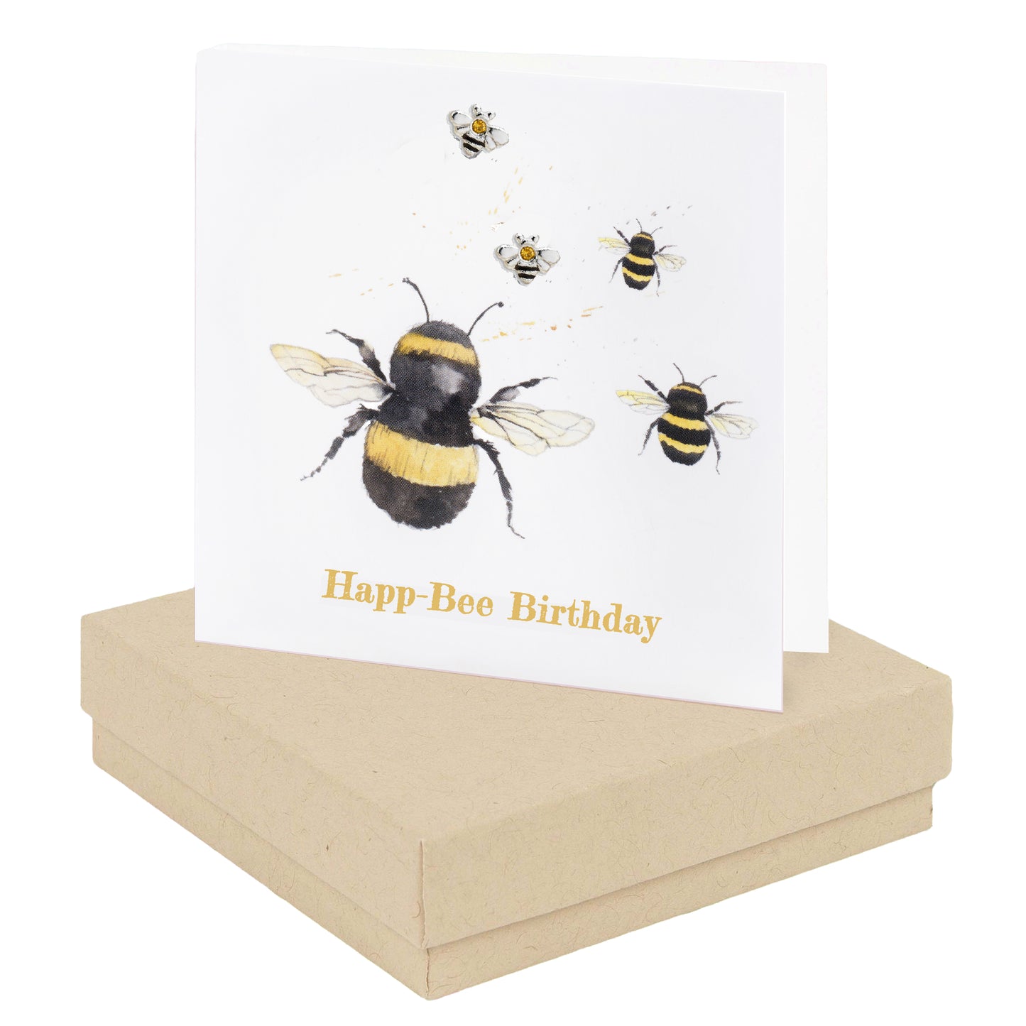 Tarjeta de aretes de cumpleaños Happ-Bee en caja