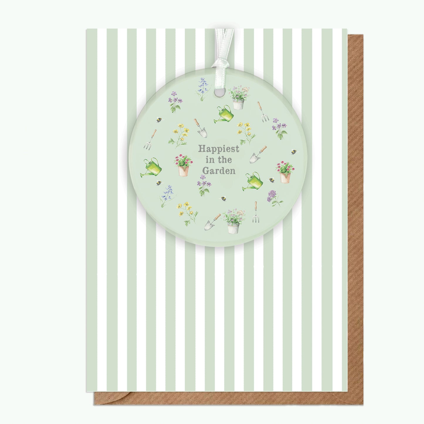 A6 Greeting Card with Ceramic Keepsake - Happiest in the Garden