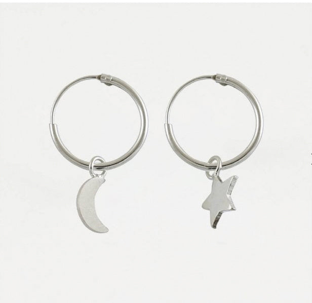 Moon and Star Huggie Hoop Silver Earrings  Crumble and Core   