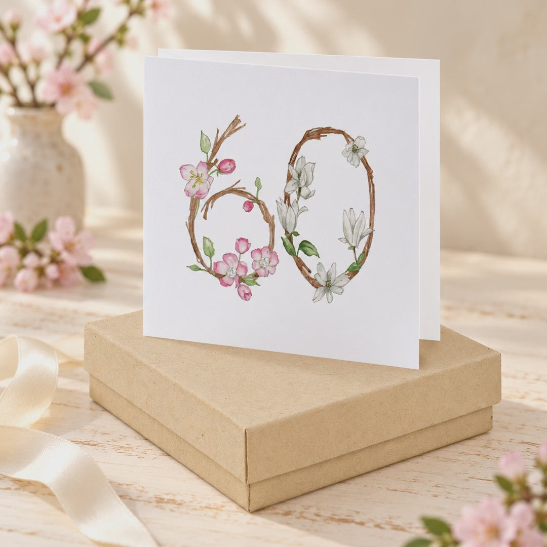 Load and play video in Gallery viewer, Sterling Silver Earrings – Floral Stud Earrings with Gift Box &amp;amp; 60th Birthday Card
