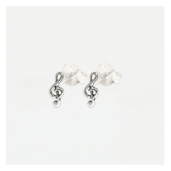 Treble Clef Silver Ear Studs Earrings Crumble and Core   