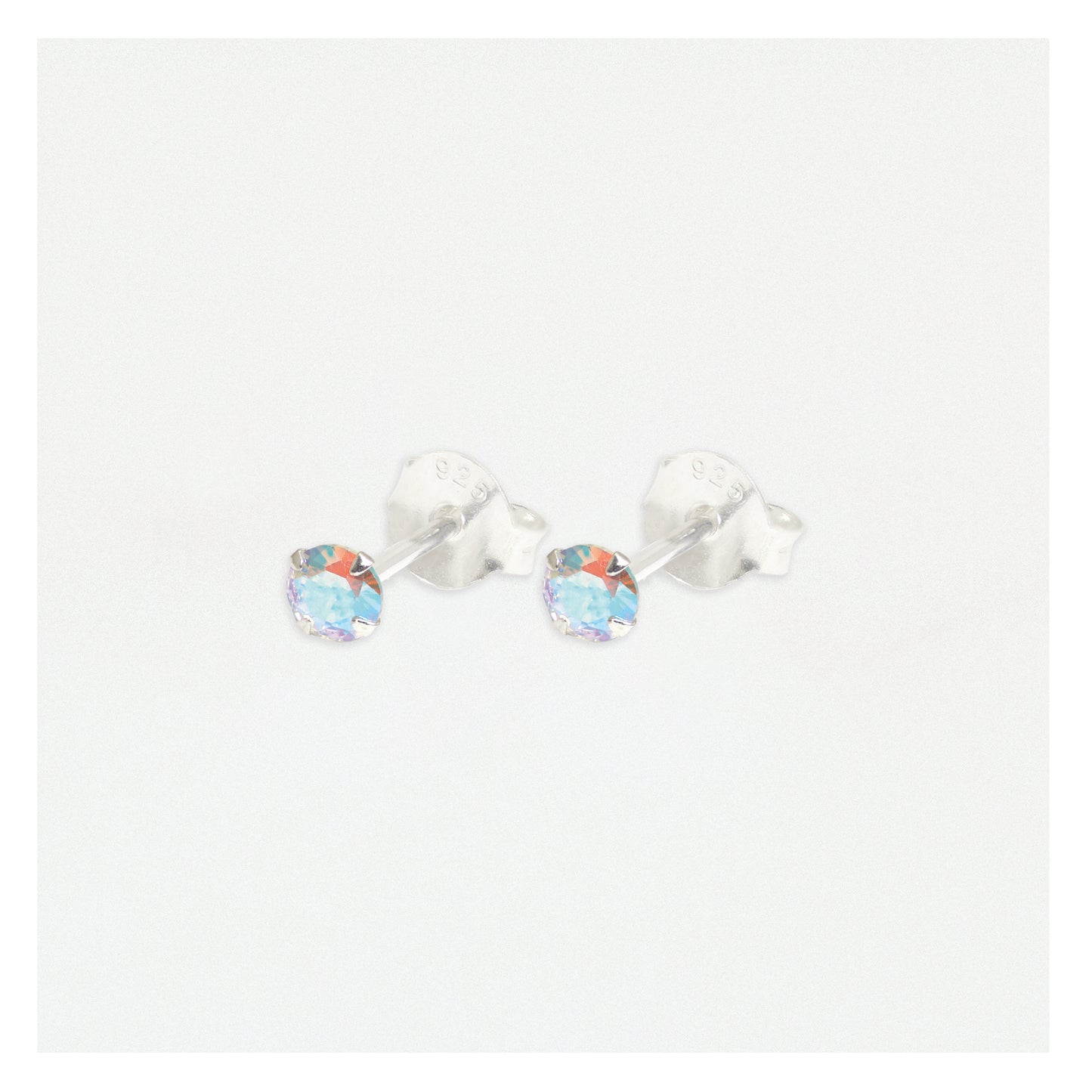 Crystal Rainbow Silver Ear Stud Earrings Crumble and Core   
