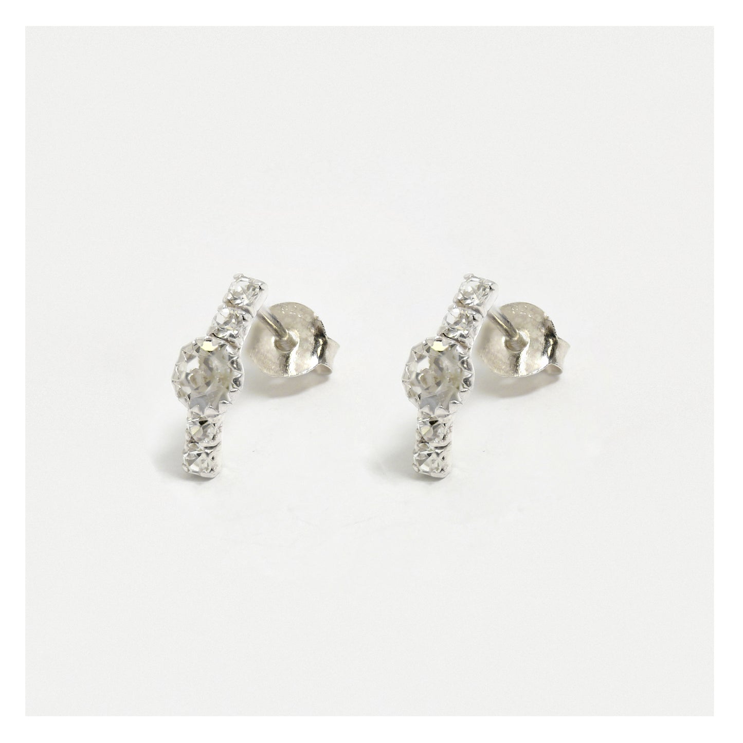 Curved Crystal Silver Ear Stud Earrings Crumble and Core   