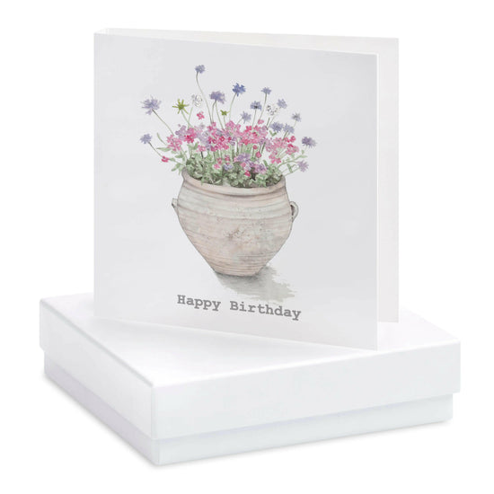 Sterling Silver Happy Birthday Stud Earrings on Floral Card - Thoughtful Gift Idea - Crumble and Core