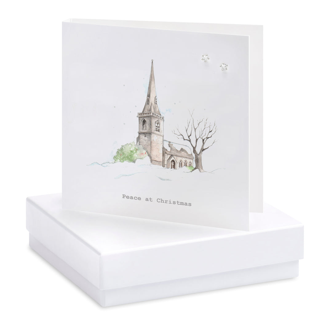Boxed Christmas Church Earring Card Earrings Crumble and Core White  
