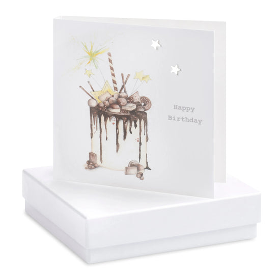 Boxed Happy Birthday Choccie Cake Earring Card Earrings Crumble and Core White  