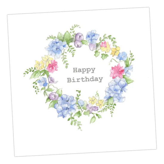 Happy Birthday Hydrangea Wreath Card Greeting & Note Cards Crumble and Core 12 x 12 cm  