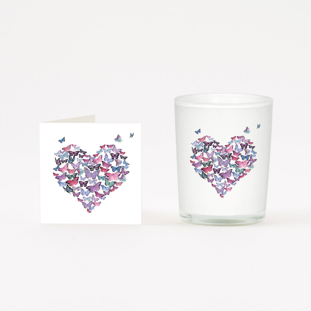 Butterfly Heart Boxed Candle & Card Candles Crumble and Core White 20cl 