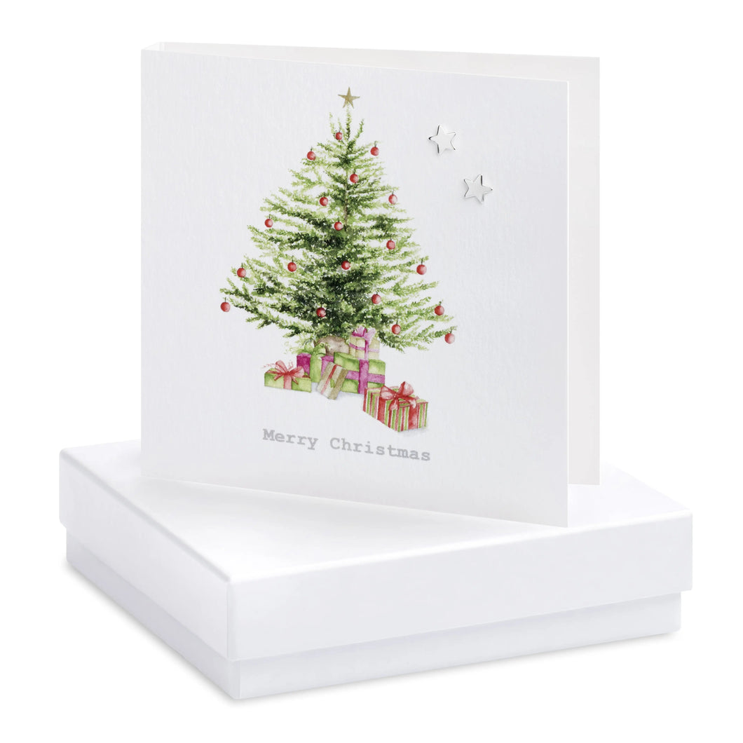 Boxed Christmas Tree Earring Card Earrings Crumble and Core White  
