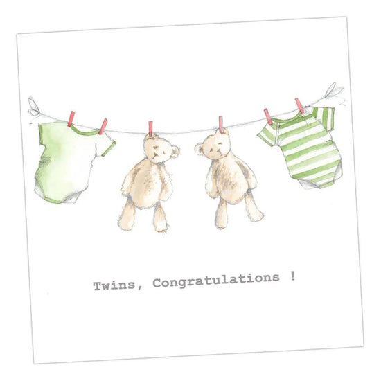 Twins Washing Line Greeting & Note Cards Crumble and Core 15 x 15 cm  