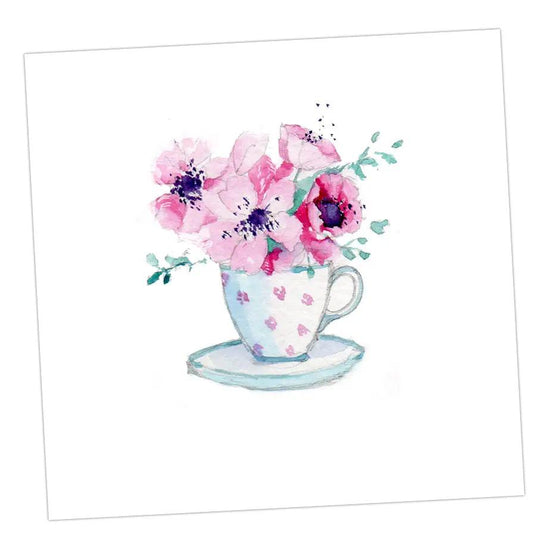 Blank Flowers in a Teacup Card Greeting & Note Cards Crumble and Core 12 x 12 cm  