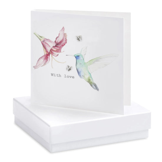 Boxed Earring Card Hummingbird With Love Earrings Crumble and Core White  