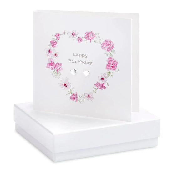 Boxed Floral Heart Happy Birthday Wreath Earring Card Earrings Crumble and Core White  