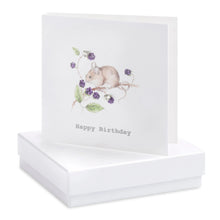 Load image into Gallery viewer, Boxed Blackberry Mouse Happy Birthday Earring Card Earrings Crumble and Core White  

