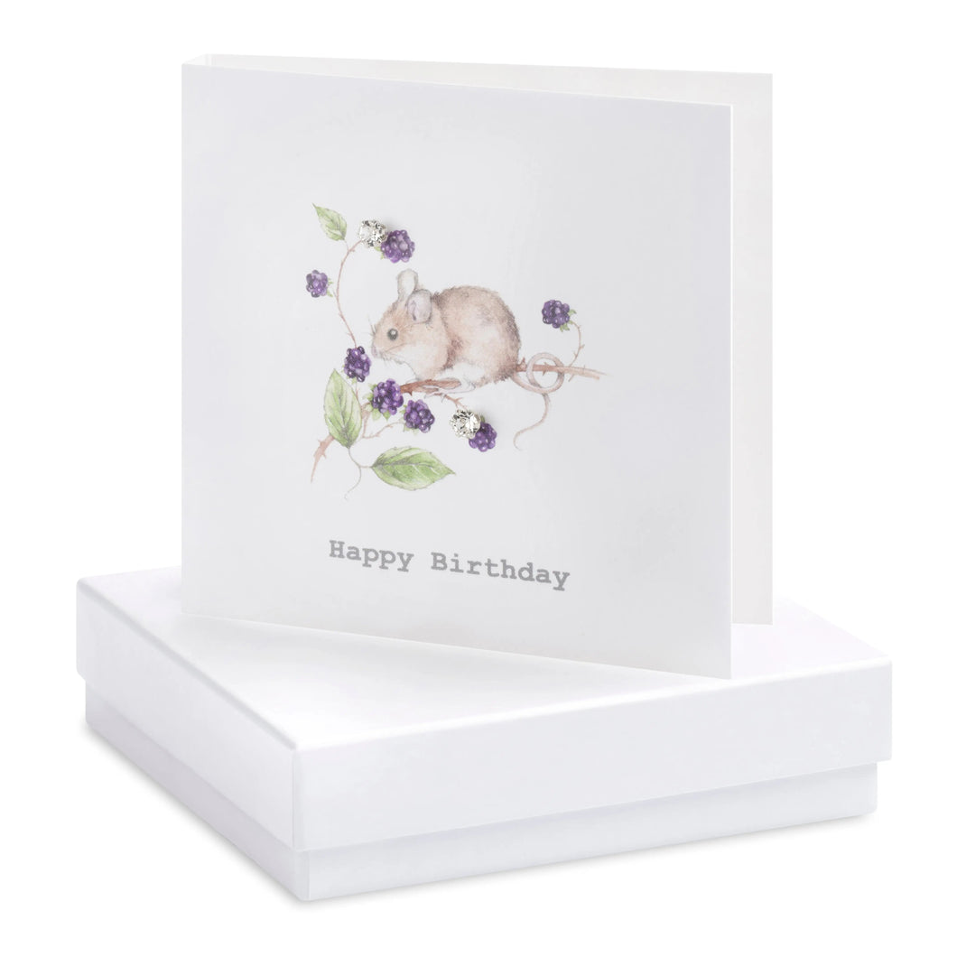 Boxed Blackberry Mouse Happy Birthday Earring Card Earrings Crumble and Core White  