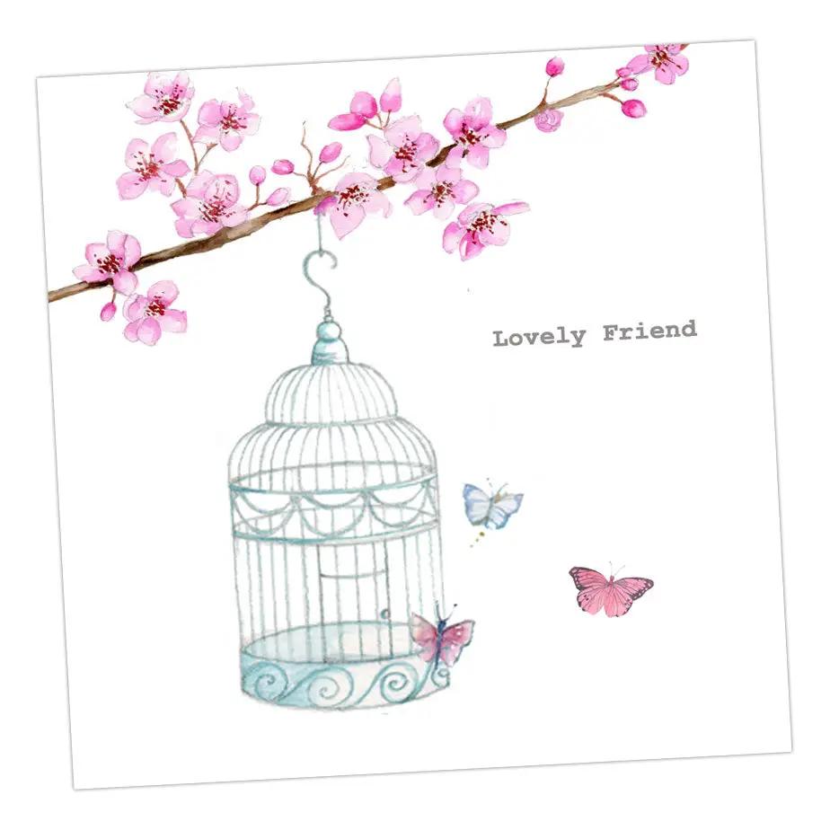 Birdcage and Butterflies Lovely Friend Card Greeting & Note Cards Crumble and Core 12 x 12 cm  