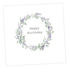 Load image into Gallery viewer, Happy Birthday Lavender Wreath Card Greeting &amp; Note Cards Crumble and Core 15 x 15 cm  

