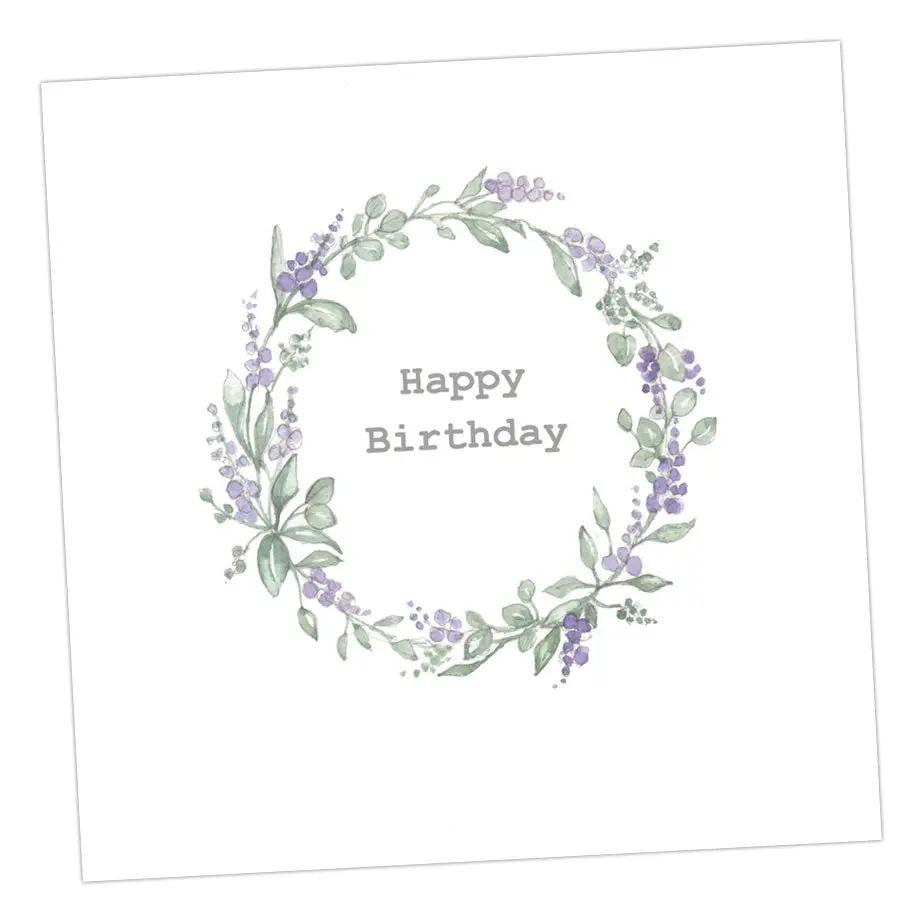 Happy Birthday Lavender Wreath Card Greeting & Note Cards Crumble and Core 15 x 15 cm  