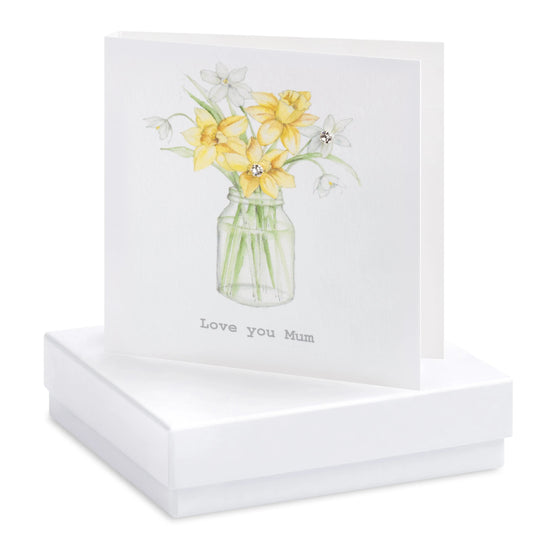 Boxed Love You Mum Daffodil Earring Card Earrings Crumble and Core White  