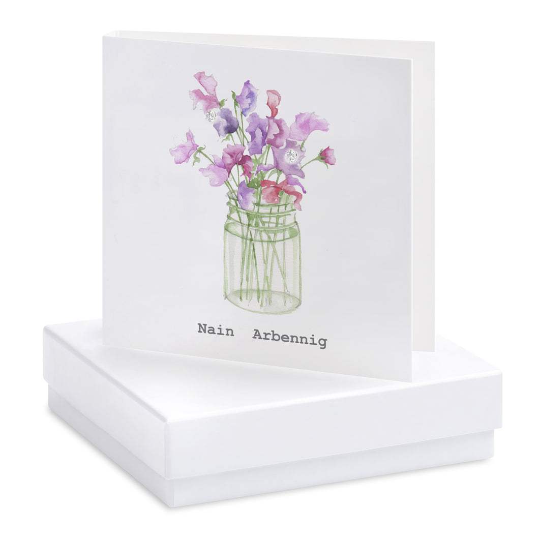 Boxed Welsh Sweet Peas Nain Arbenning Special Grandma Earring Card Earrings Crumble and Core White  