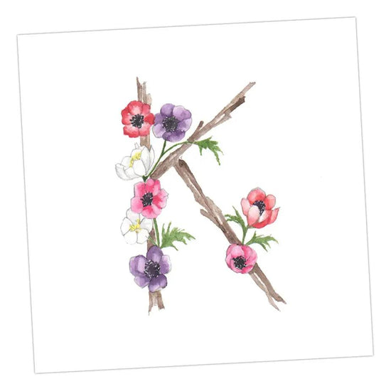 Floral Letters K Greeting & Note Cards Crumble and Core 8 x 8 cm  