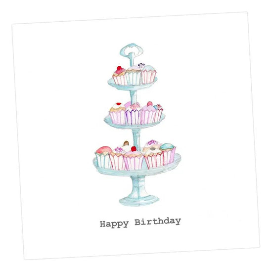 Cupcake Stand, Happy Birthday Card Greeting & Note Cards Crumble and Core 12 x 12 cm  