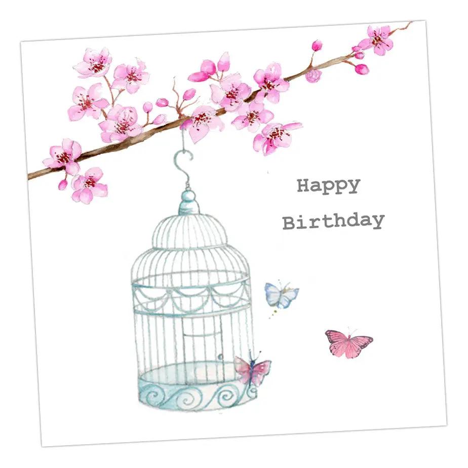 Birdcage and Butterflies Happy Birthday Card Greeting & Note Cards Crumble and Core 12 x 12 cm  