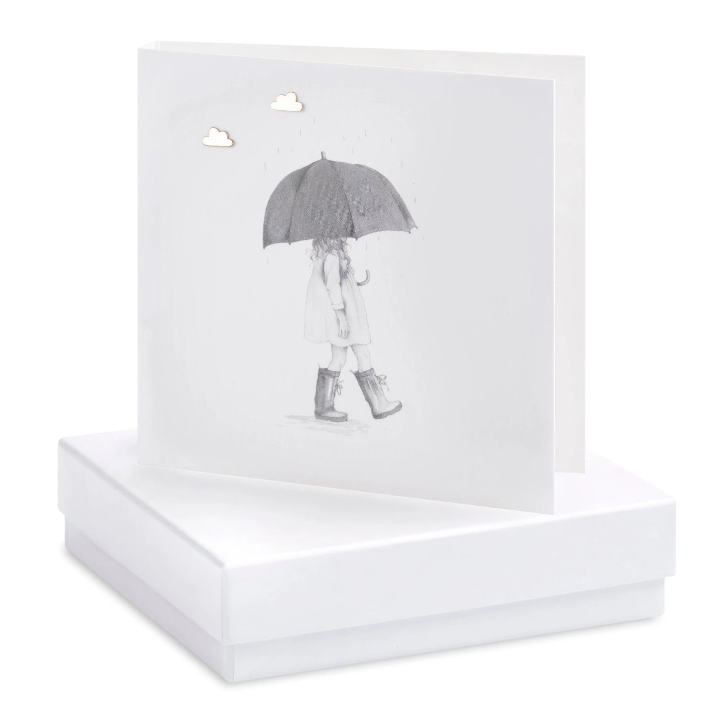 Boxed Earring Card Umbrella Girl B&W Earrings Crumble and Core White  